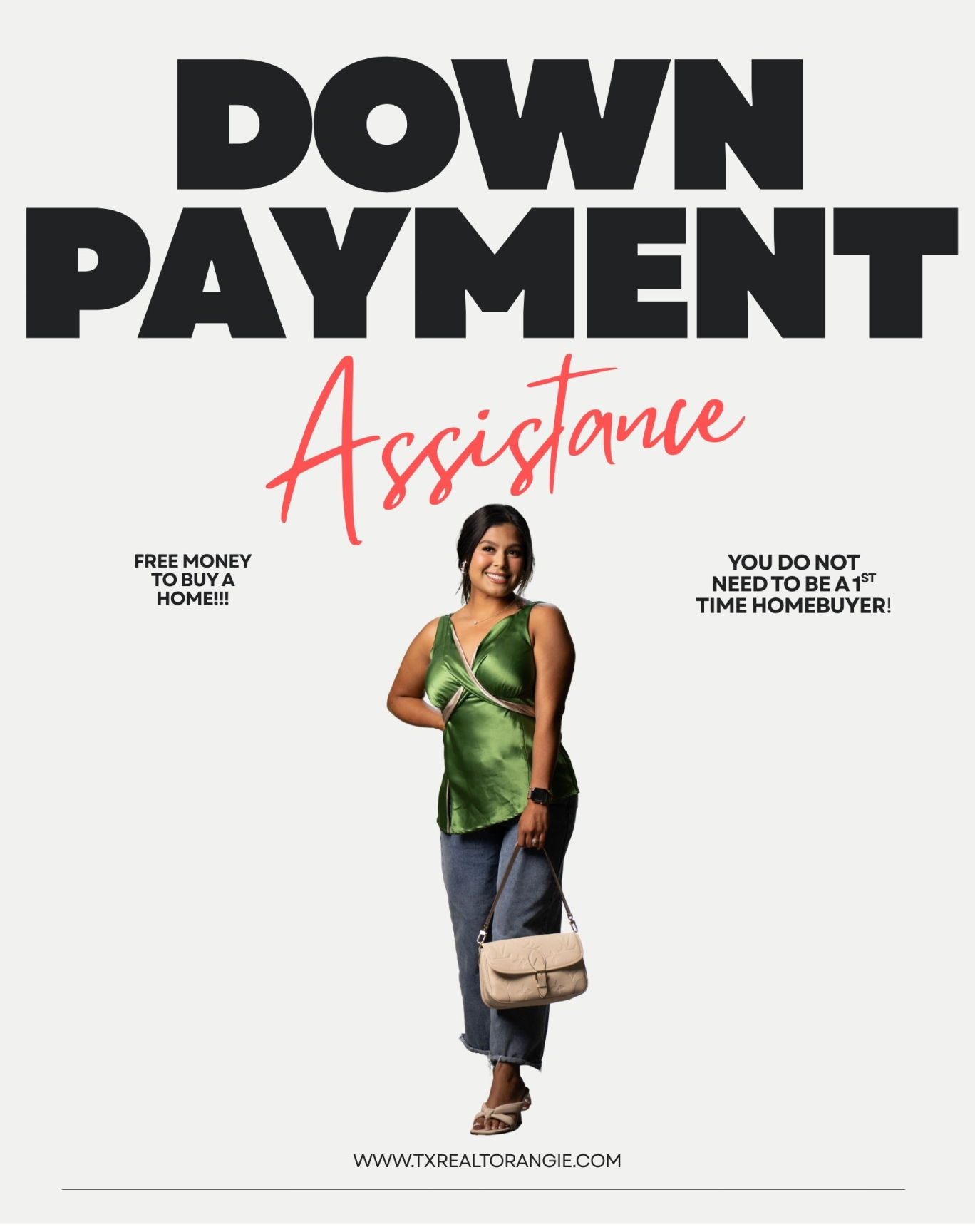 Down Payment Assistance flyer featuring Angie Aguilar